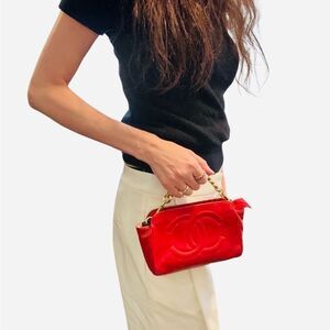 Chanel red leather big pouch